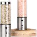 Electric Salt and Pepper Grinder Set of 2, Stainless Steel Mills with LED Light, 240ml Container, Rechargeable, Adjustable Coarseness, Silver