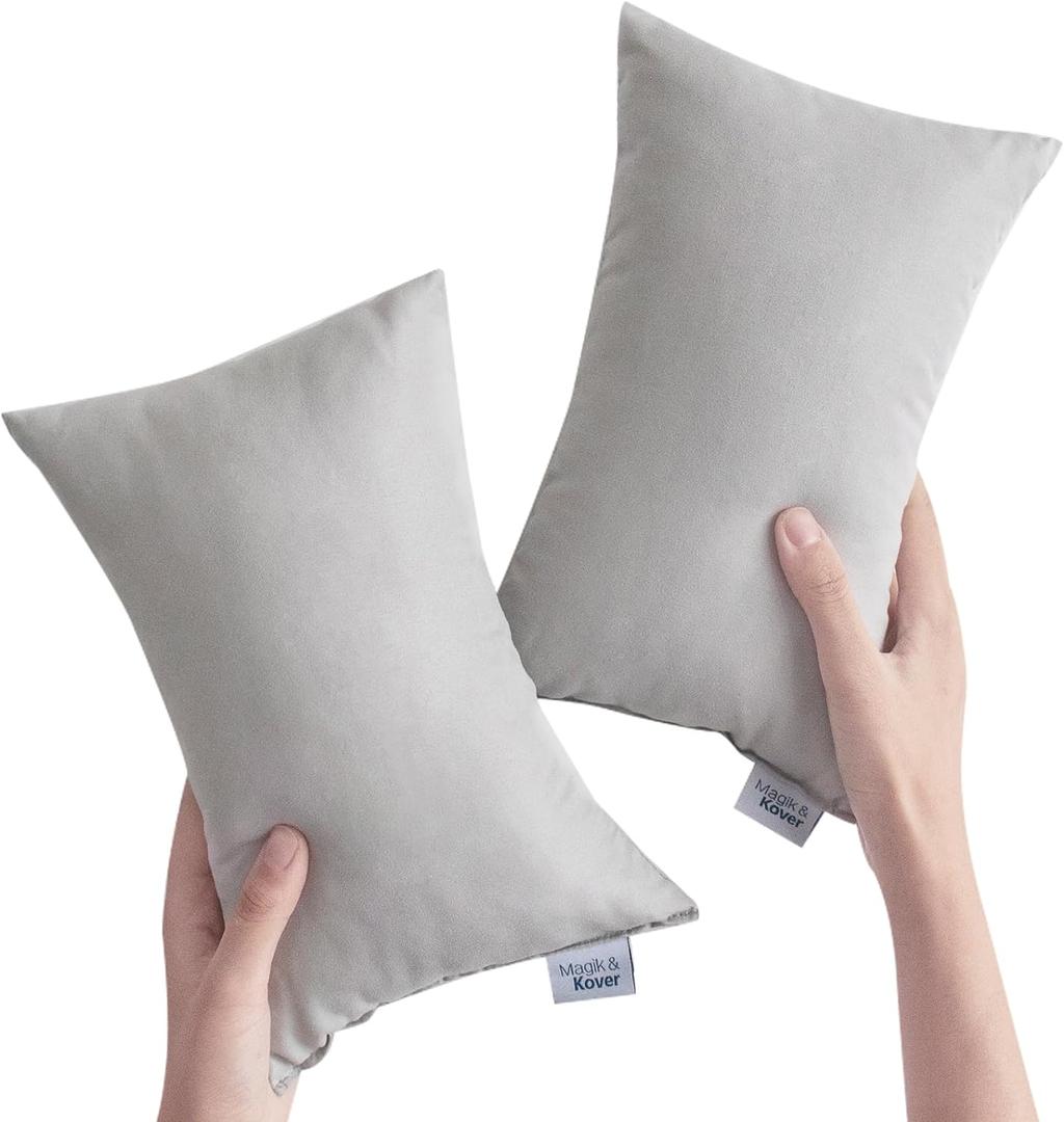 Magik & Kover Small Pillow Mini Pillow for Travel 2 Pack, 11" x 7" Tiny Pillows with Name Tag, Travel and Sleep, Small Rectangular for Neck, Lumbar, Back, Pet Dogs, Grey