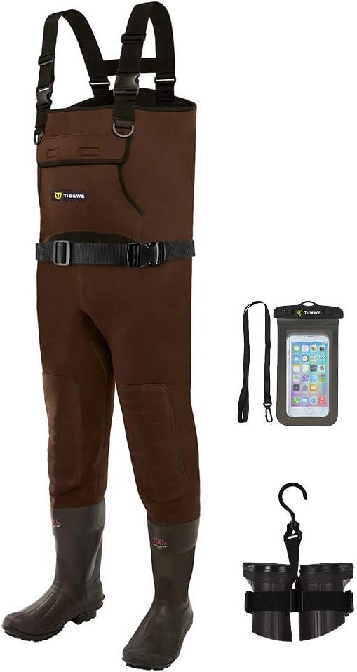 TIDEWE Neoprene Waders, Cleated Bootfoot Men Chest Waders, Waterproof Fishing & Hunting Neoprene Chest Waders (12, Brown)