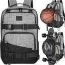 WOLT Skateboard Backpack, 15.6 Inch Laptop Backpack for Men Women, Sports Backpack with Ball Holder (Grey)