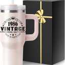 Insulated Water Bottle with Straw Handle Pink Spill Leak Proof Tumbler Cup Cute Smoothie Coffee Mug Women 40th Birthday for Her 40 Years Old 1986 Funny Gift Cool Decorations Best Unique Birthday Party (EXP 08/19/26)
