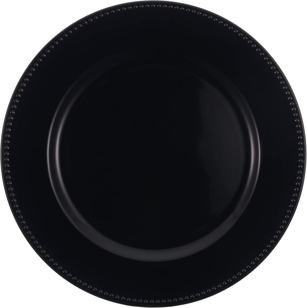 Beaded Round Charger Plates Premium Quality, 12 PACK (black)