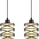 2 Pack Pendant Light Kitchen Island Pendant Lighting, Hanging Light with Spiral Cage Frosted Glass Shade, Black Modern Indoor Hanging Lamp, white frosted glass