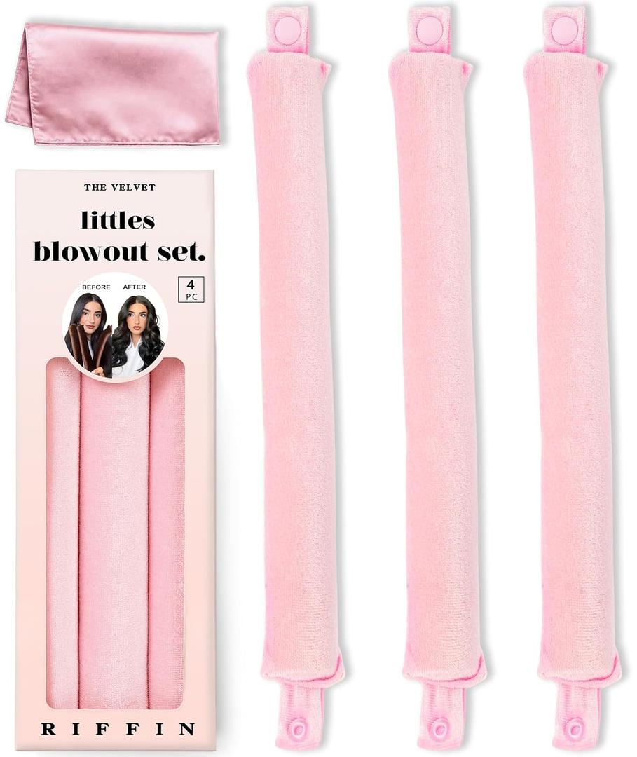 Littles Heatless Curls Overnight Rods - Upgraded Directional Grip Velvet Heatless Hair Curler to Sleep in No Heat Heatless Curling Flexi Rods Foam Hair Rollers for Blowout Look Long & Short Hair