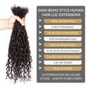 DAIXI Boho Loc Extensions Human Hair with Curly Ends for Women, Can Be Dyed Bleached Handmade Human Hair Dreadlocks with Human Hair Curls Extend Out (1B-0.6cm-Straight, 20 Inch 30 Strands)