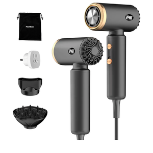 Travel Hair Dryer, Dual Voltage Mini Ionic Blow Dryer for Fast Drying, Compact Lightweight Hair Dryer with Magnetic Diffuser for Home & Travel, Portable Hairdryer International 110-240V (Black)