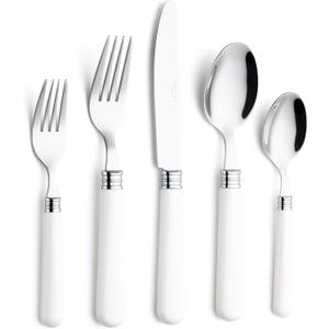 ANNOVA Silverware Set 20 Pieces Cutlery Stainless Steel Colorful Fun Handle Flatware Service for 4 - Dinner Knife, Dinner Fork, Salad fork, Dinner Spoon, Dessert Spoon (White, 20 Pieces)