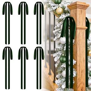 Biggun 6Pcs Large Velvet Bows for Christmas Tree Decorations - 15.7x23.6in Vintage Velvet Ornaments with Tie for Christmas Wreath Garland Fireplace Decor (Green)
