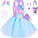 Little Mermaid Tutu Dress for Girls - Princess Mermaid Ariel Costume with Accessories 3-4T