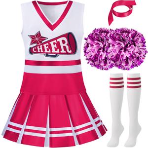 Spooktacular Creations Cheerleader Costume for Girls, Kids Halloween Cheerleader Outfit, Cheer Uniform for Dress Up Parties (Large(10-12 yrs), Pink)