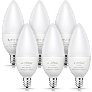 LOHAS E12 LED Candelabra Light Bulbs 60 Watt Equivalent, B10 Chandelier Candle Bulbs 5000K Daylight White, 6W Type B Ceiling Fan Bulbs 470LM, Non-Dimmable, 6 Packs LOHAS E12 LED Candelabra Light Bulbs 60 Watt Equivalent, B10 Chandelier Candle Bulbs 5000K Daylight White, 6W Type B Ceiling Fan Bulbs 470LM, Non-Dimmable, 6 Packs