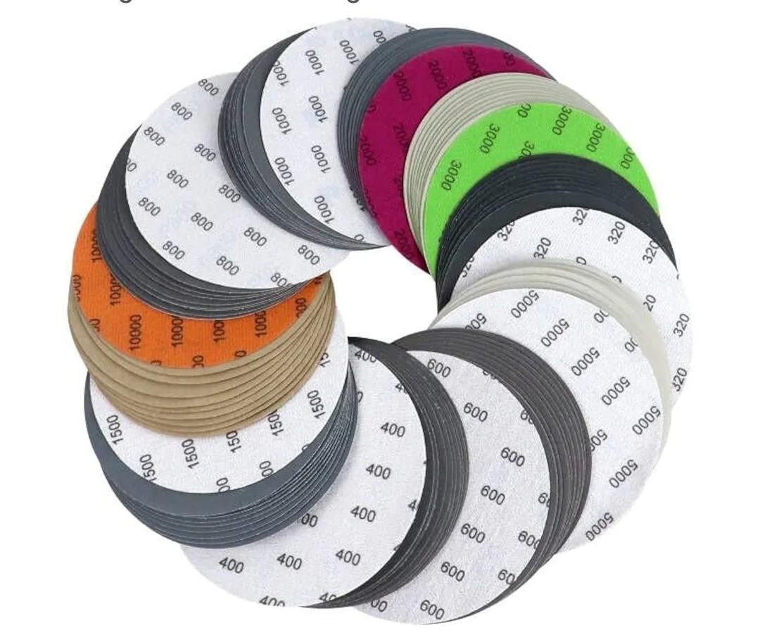 POLIWELL 6 Inch (150mm) 100 Pack Assorted Grit (320-10000), Waterproof Hook & Loop Sanding Discs, Heavy Duty Silicon Carbide Sandpaper for Wet/Dry Sanding Grinder Polishing