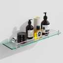 Glass Shelf for Bathroom,20-Inches Chrome Floating Glass Shelves for Wall Rectangular Modern Stainless Steel Tempered Glass Wall Mount Accessories (20"with Railing)
