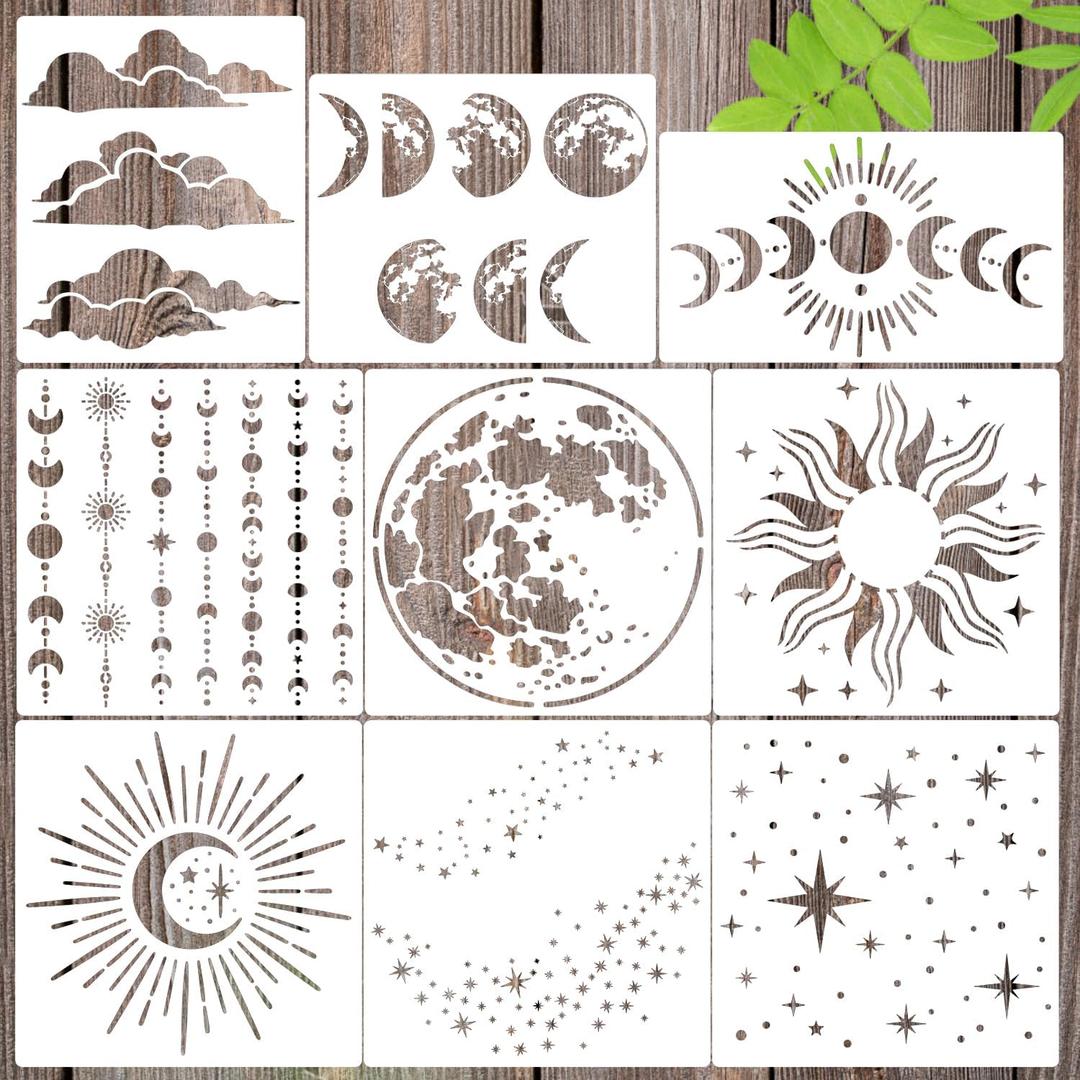 Moon Stencils for Painting Star Stencil Reusable Sun Clouds Stencils for Painting on Wood Furniture Canvas Fabric Walls