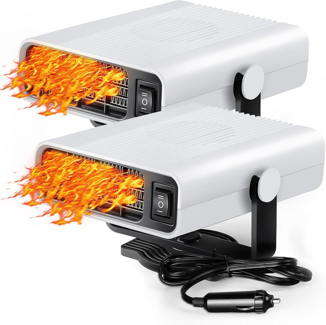 2 Pcs 12v 150w Portable Car Heater Defroster Windshield with Cigarette Lighter 360 Rotary Base 2 in 1 Heater and Cooling Fan Auto Defogger for Cars(White)