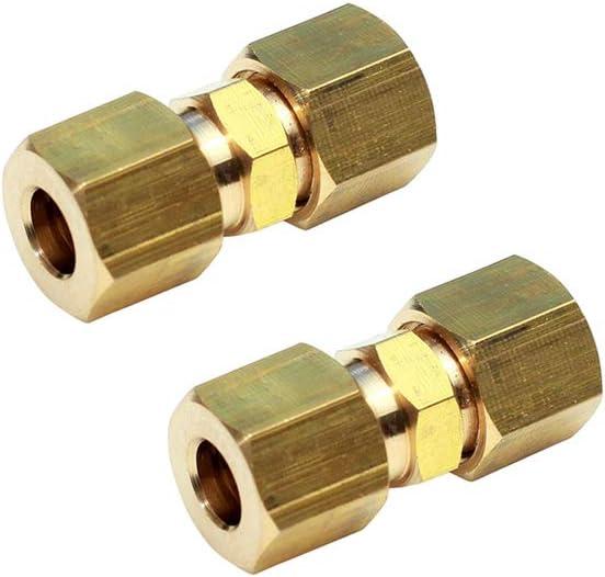 Ice Maker Water Line Brass Compression Tube Fitting, 1/4 OD x 1/4 OD (2)
