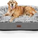 iweepet 3.7 inch Thickened Orthopedic Dog Beds for Extra Large Dogs, Fluffy Supportive Dog Sofa Bed with 28D Egg-Crate Foam, Removable Washable Cover, Waterproof Lining, Cozy Oval Design,Grey