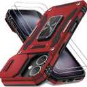 DEERLAMN Case for iPhone 16 with Slide Camera Cover+Screen Protector (2 Packs), Rotated Ring Kickstand Military Grade Shockproof Protective Cover-Red