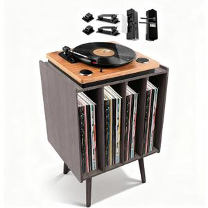 Record Player Stand Large Wood Turntable Console with Vinyl Storage Cabinet Shelf Holder Furniture Tabletop Organizer for Albums Equipment Speakers Decor Display Modern Audio Media Rack