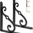 Yarssihha 10 Inch Decorative Shelf Brackets, 2 Pack Wall Mounted Metal Shelving Brackets, Heavy Duty Shelf Supports, Rustic L Shape Brackets for Floating Shelves DIY Home Kitchen, with Screws