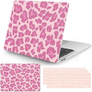 Seorsok Compatible with MacBook Air 13 Inch Model A1932 A2179 M1 A2337 Touch ID Release 2020 2019 2018 Plastic Hard Shell Case Protective Cover with 2 Pieces Pink Keyboard Cover Leopard Print