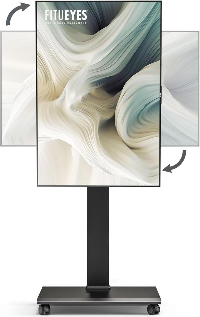 FITUEYES Rolling TV Stand - Portable Mobile TV Cart on Wheels for 32 to 65 70 75 Inch TVs, Landscape to Portrait Rotating and 40Swivel, Height Adjustable TV Cart Rolling TV Stand Hold Up to 88 Lbs (Black)