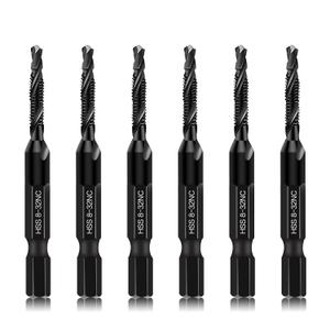 6-Piece 8-32NC Combination Drill Tap Countersink Bit Set SAE, Made of High-Speed Steel with Anti-Rust Blackened Coating, Ideal for Soft Metal, Wood & Plastic, 8-32NC Thread Size, 1/4 Hex Shank