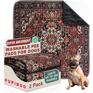 PUPIBOO Washable Pee Pads for Dogs and Cats - Super Absorbent Reusable Puppy Training Pads - 100% Waterproof, Leak-Proof & Non-Slip Whelping Pads for Pet Housebreaking (54 x 54 Inch (Pack of 2), Red Medallion)