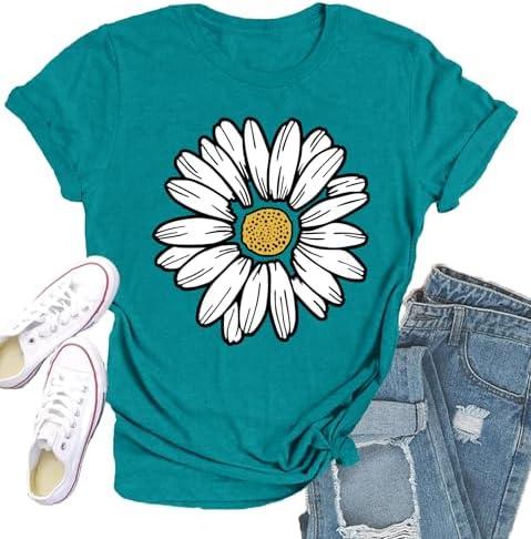 Qskall Daisy Shirts for Women Marguerite Daisy Floral T-Shirt Wildflower Tee Tops 2XL