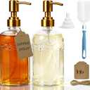 Coffee Syrup Dispenser Set of 2, 13.5 oz (400ml) Glass Bottles with Antique Bronze Stainless Steel Pump, Coffee Bar Syrup Pump Dispensers with Funnel, Cleaning Tools & Tags