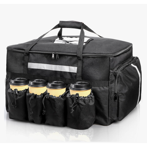 Foraineam Insulated Food Delivery Bag with 4 Cup Holders/Drink Carriers, Large Catering Thermal Bag, Pizza Warmer Carrying Case, Insulated Hot & Cooler Bags for Beverages, Grocery, Food Transport