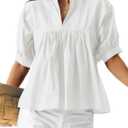 Cicy Bell Womens Puff Sleeve V Neck Blouse Babydoll Peplum Tops Dressy Casual Pleated Loose Fit Shirts (X-Large, White)