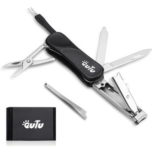 OUTU Keychain Nail Clippers Multitool, 7 in 1 EDC Utility Tool with Nail Clipper, Scissors, Gifts for Him Men Husband Dad Boyfriend (Black)