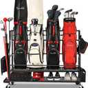 Golf Bag Storage Garage Organizer- Golf Bag Stand Fit for Golf Bags, Golf Clubs, Golf Balls, Golf Equipment Accessories, Golf Bag Storage Rack with Wheels for Garage