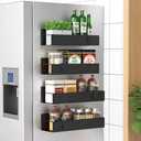 HuggieGems Metal 4 Pack Magnetic Spice Storage Rack Organizer for Refrigerator and Oven, Black Fridge Organizers and Storage