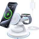 3 in 1 Charging Station for Apple MagSafe Charger Compat, 15W Magnetic Wireless Charger Stand, 360 Rotating Dock, Wireless Charging Station for iPhone 17 16 15 14 13 12 Series for iWatch for AirPods (White)