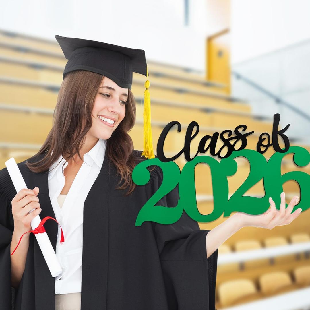 Class of 2026 Decorations Graduation Decorations 2026 Senior Photo Props Green Graduate Wooden Sign for Graduation Party Decorations