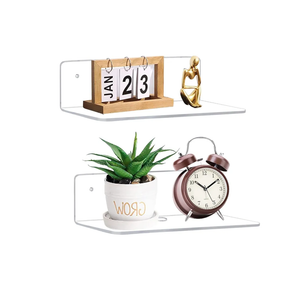 9 Inch Clear Acrylic Floating Shelf, No Drill Adhesive Wall Shelf Set of 2 for Storage, Floating Shelves Damage-Free Expand Wall Space for Living Room, Office, Gaming Room, Bathroom