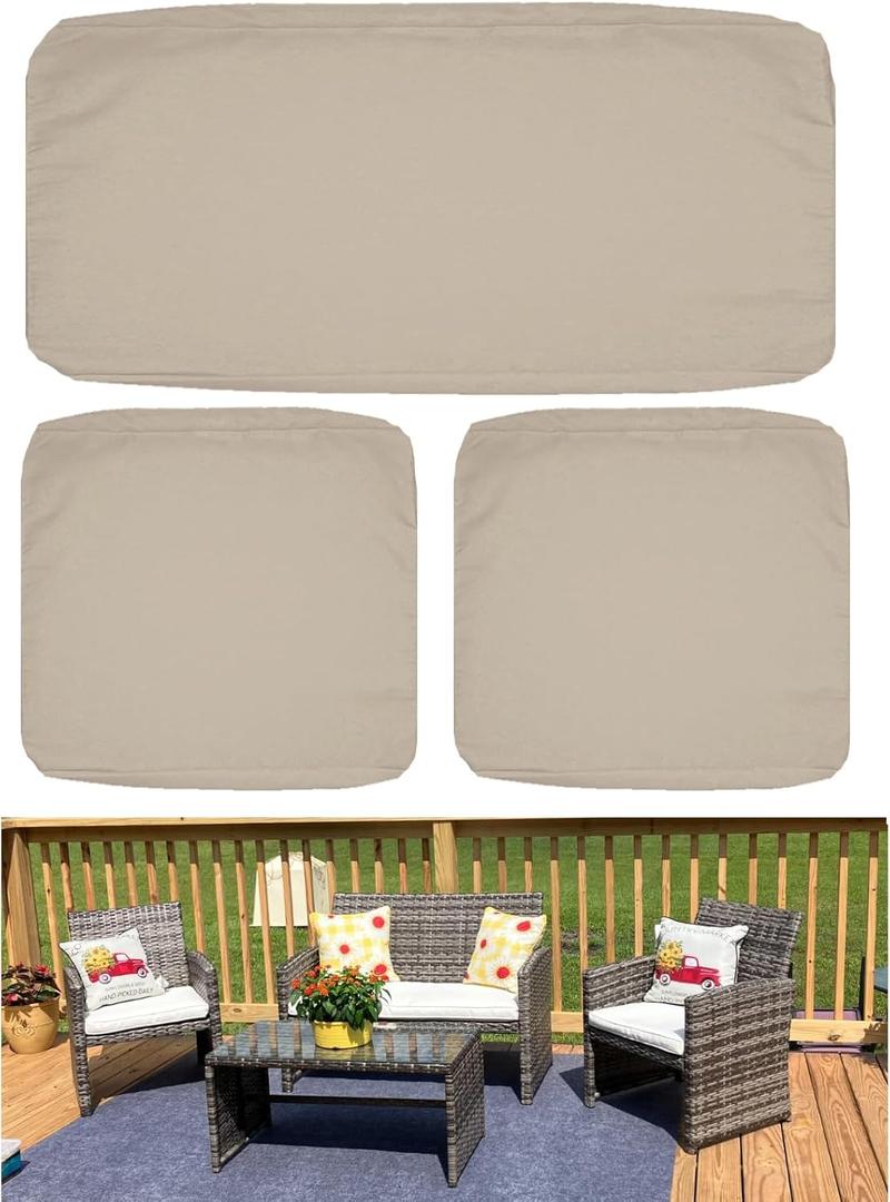 Patio Cushion Covers for Patio Conversation Set 4-Piece, Outdoor Seat Cushions Replacement Covers for Patio Furniture Set Wicker, Backyard Porch Garden Poolside Balcony Sets, Tan, 24"x 24" x 3", 13" x 24" x 3"
