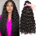 12A 2 Bundles Water Wave Human Hair (16 18 20 Inch) 100% Unprocessed Weave Brazilian Human Hair Bundles Full And Thick Virgin Hair Extensions Natural Color