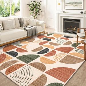 MUJOO 8x10 Area Rugs,Washable Rugs for Living Room Bedroom Dining Room,Boho Large Throw Floor Carpet Non Slip Soft Modern Abstract Bohemian Terracotta (Rust and Brown)
