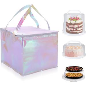 Foldable Tall Cake Carrier with Portable Insulated Bag(Lightweight), 10in x 8.5in