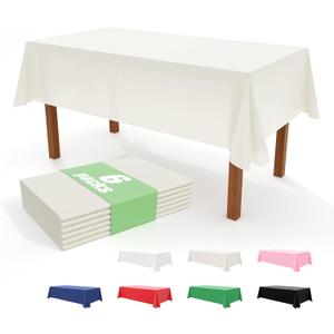 IVAPUPU 6 Pack Ivory Disposable Tablecloth - Waterproof Plastic Table Cloth for 6 Foot Rectangle Tables, Vinyl Outdoor Table Cover for Wedding Birthday Easter Spring Party Decor, 54x108 Inch