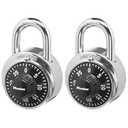 Master Lock Black Gym Locker Lock Combination Padlock, Indoor Combo Lock with Preset 3-Digit Code for Cabinets, Storage, Pack of 2, 1500T