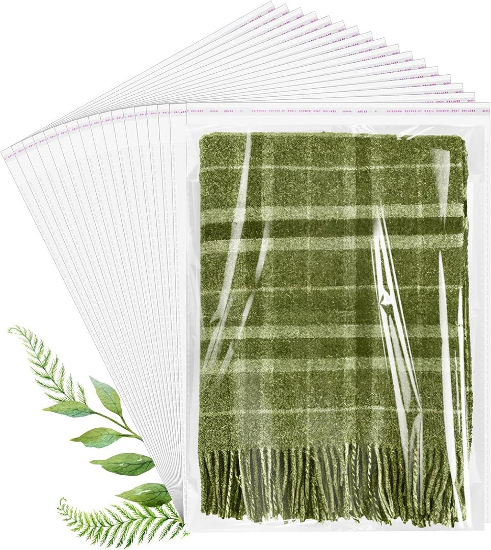 Cellophane Bags, 70 Pcs Resealable Clear Poly Bags for Clothes, Shirt Bag, Decorative Wrappers, Party Favors & Artwork(12x18)