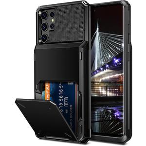 Vofolen for Galaxy S22 Ultra Case Wallet Credit Card Holder 4-Card Slot Hidden Back Pocket Dual Layer Hybrid Rugged Rubber Bumper Protective Hard Shell Cover for Samsung Galaxy S22 Ultra Black