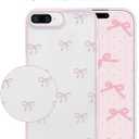 Jusy Compatible with iPhone 7 Plus/8 Plus Case, Cute Clear Ribbon Bowknot Pattern Aesthetic Soft TPU Transparent Cases Protective Phone Cover for Women Girly with Bracelet Chain - Pink