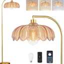 Gold Floor Lamp Dimmable Standing Lamp with Remote,Brass Tall Lamp Mid Century Modern Retro Glass Vintage Green Lamp Floor Light Boho Bohemian for Living Room,Bedroom