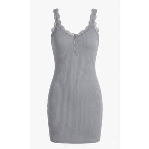 SOLY HUX Women's Nightgowns Soft Sexy Lace Trim Sleep Dress Chemise Pajamas Sleepwear Cami Mini Slip Dresses (Large,Grey)