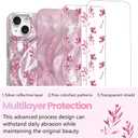 NITITOP Compatible for iPhone 14 Plus / 15 Plus Case Cute Flower Floral Leave for Women Girl Glitter Shiny Feather Yarn Style Aesthetic Shockproof Hard Protective Phone Cover - Pink